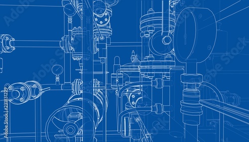 Sketch of industrial equipment. Vector