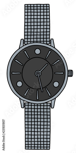 The vectorized hand drawing of a silver wonans wrist watches