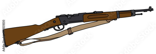 The vectorized hand drawing of an old military rifle