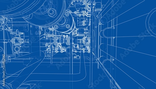 Sketch of industrial equipment. Vector photo