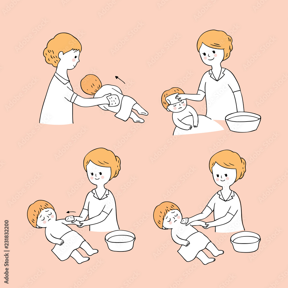 Cartoon cute how to rub the body dry baby vector.