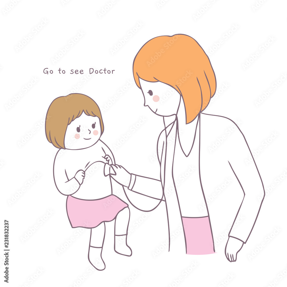 Cartoon cute woman doctor healing baby vector. Cartoon cute woman doctor healing baby vector.