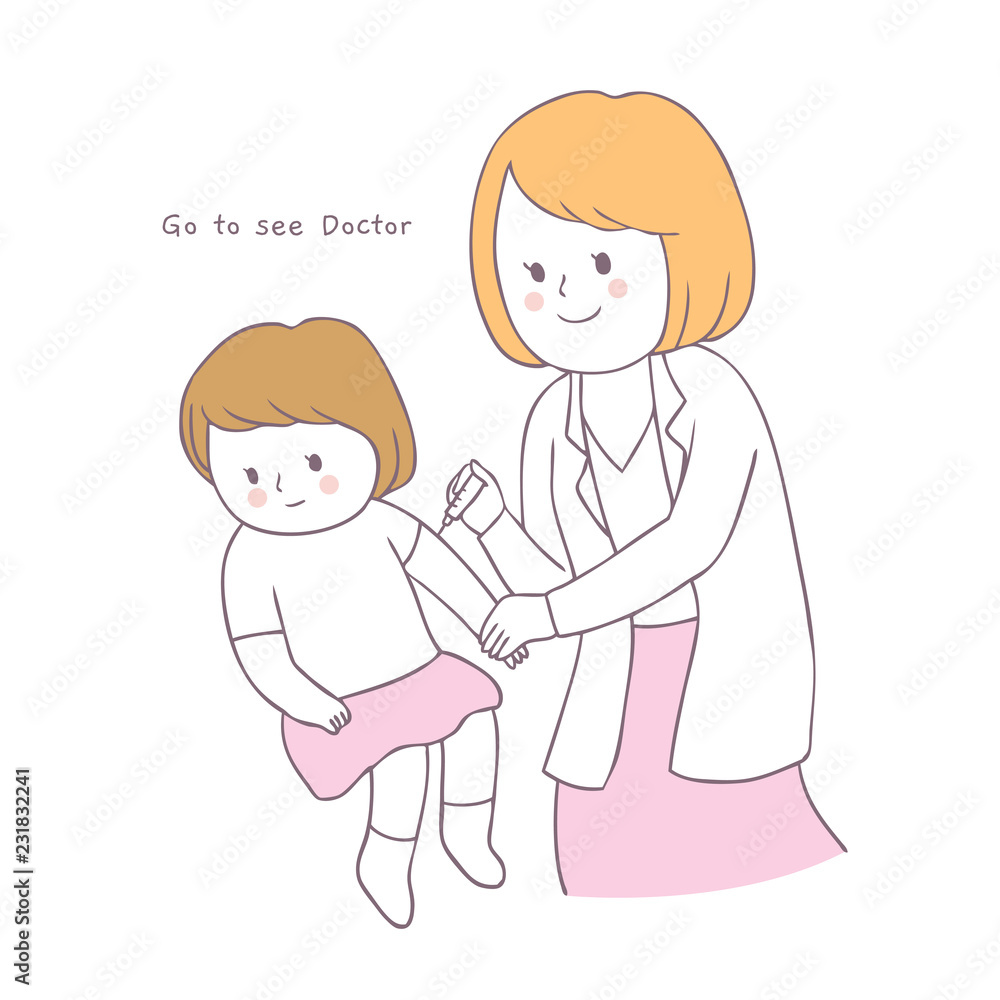 Cartoon cute woman doctor is injecting the baby vector. Cartoon cute woman doctor is injecting the baby vector.