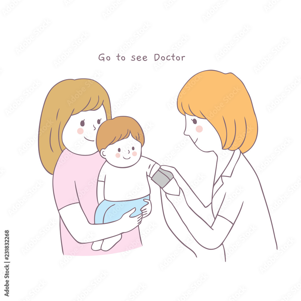 Cartoon cute woman nurse healing baby vector. Cartoon cute woman nurse healing baby vector.