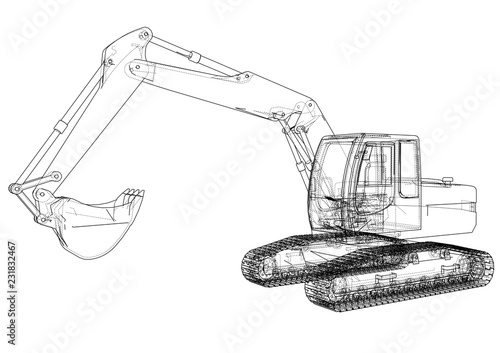 Excavator concept outline. Vector
