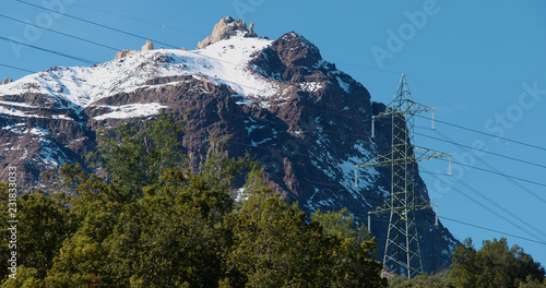 High voltage hydro-electric power-line in central Chile, South America.