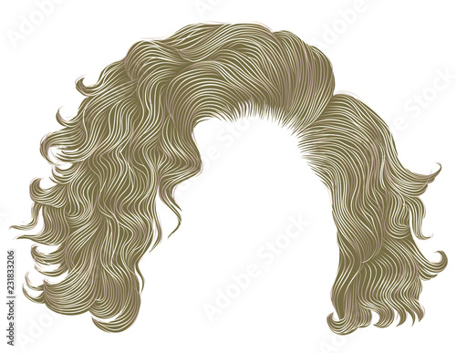 trendy woman curly hairs blond colors .fringe. fashion beauty style.realistic 3d .