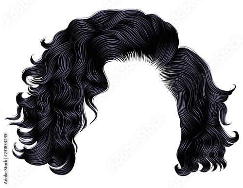 trendy woman short  hairs brunette black dark colors .fringe. fashion beauty style.realistic 3d . photo