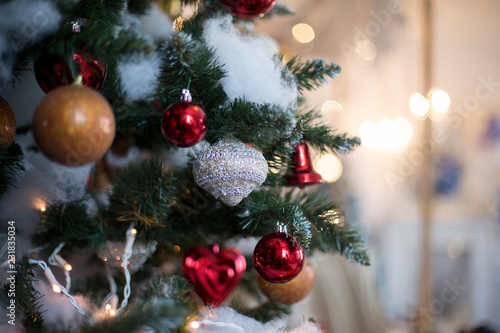 Christmas tree in interior. Christmas background. closeup shot. blurred background © Cg loser 