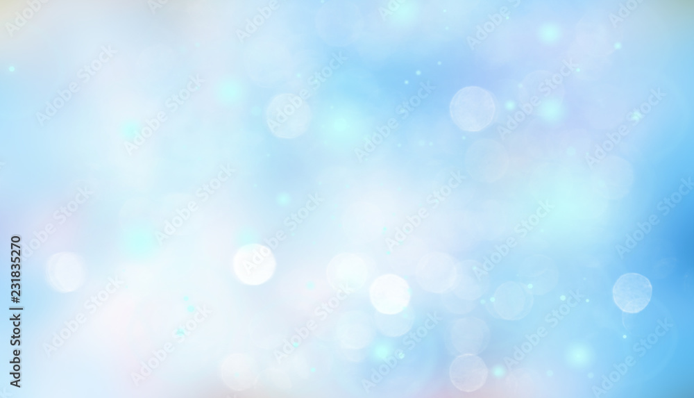 Abstract bright colorful blur bokeh background with blue white pastel circles. Beautiful texture.