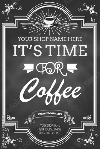 Black and white Restaurant or coffee house menu design template. Brochure & flyer template for cafe, coffee house, tea, restaurant, bar. Food and drinks logotype. Coffee cup design, EPS 10.