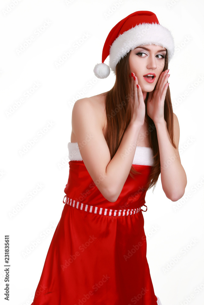 Portrait of beautiful sexy girl wearing santa claus clothes Portrait of beautiful sexy girl wearing santa claus clothes