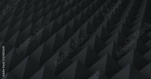 closu up of Black Acoustic Panels Studio Foam Wedges  Sound proofing panel  Sound Absorption 3d render. pattern and texture graphic background in CGI.