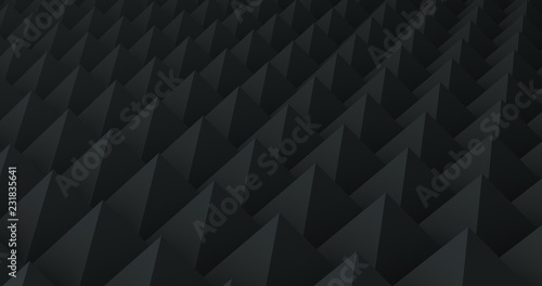 closu up of Black Acoustic Panels Studio Foam Wedges ,Sound proofing panel, Sound Absorption 3d render. pattern and texture graphic background in CGI. photo