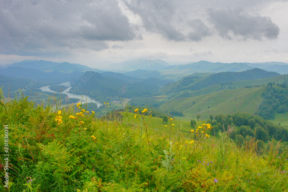 Obraz premium The hills and roads in the Altai