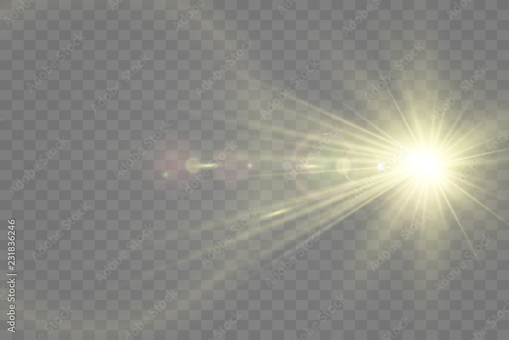 Vector transparent sunlight special lens flare light effect. Bright beautiful star. Light from the rays.
