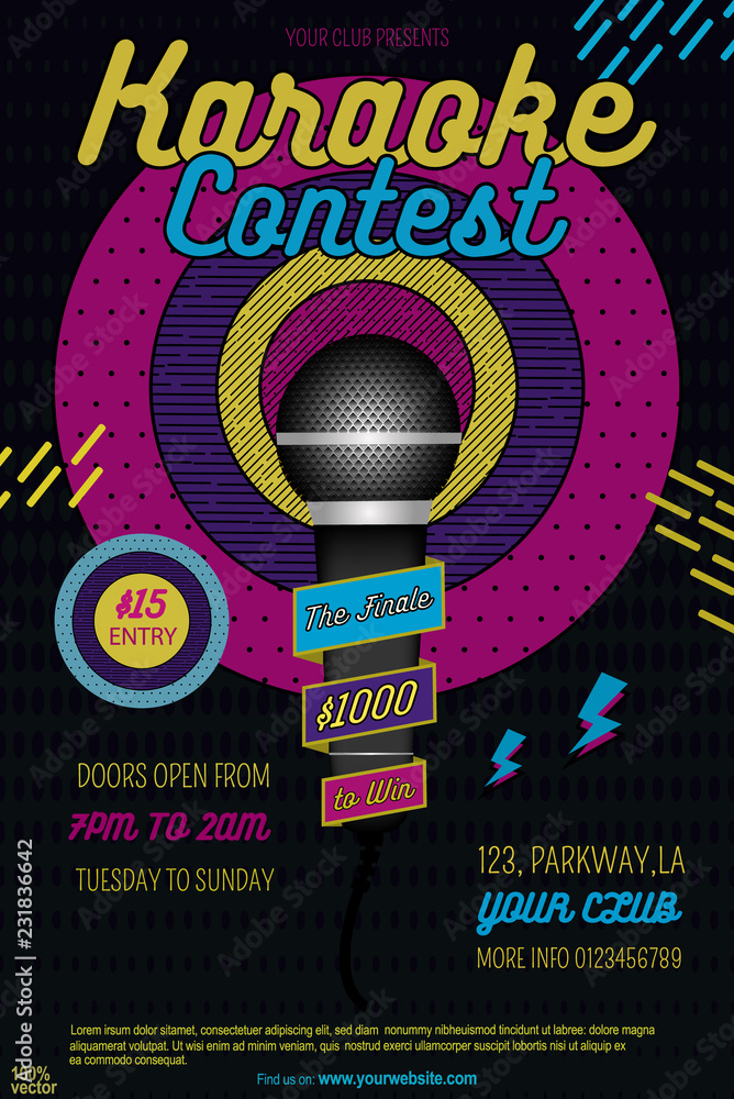 Karaoke party invitation poster design template. Karaoke night flyer
