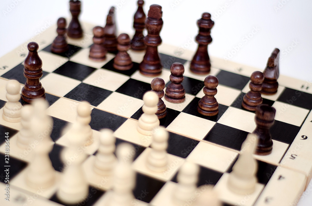 light and dark chess are on the Board on a white background light and dark chess are on the Board on a white background