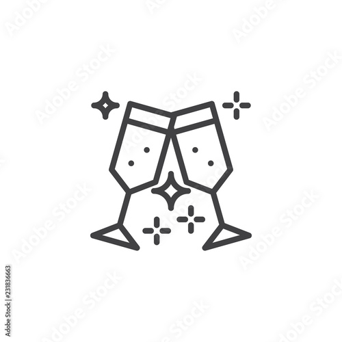 Cheers glasses outline icon. linear style sign for mobile concept and web design. Glasses of champagne clinking line vector icon. Symbol, logo illustration. Vector graphics