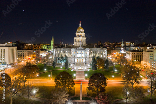 Denver Colorado Capitol Building Aerial Night Photo