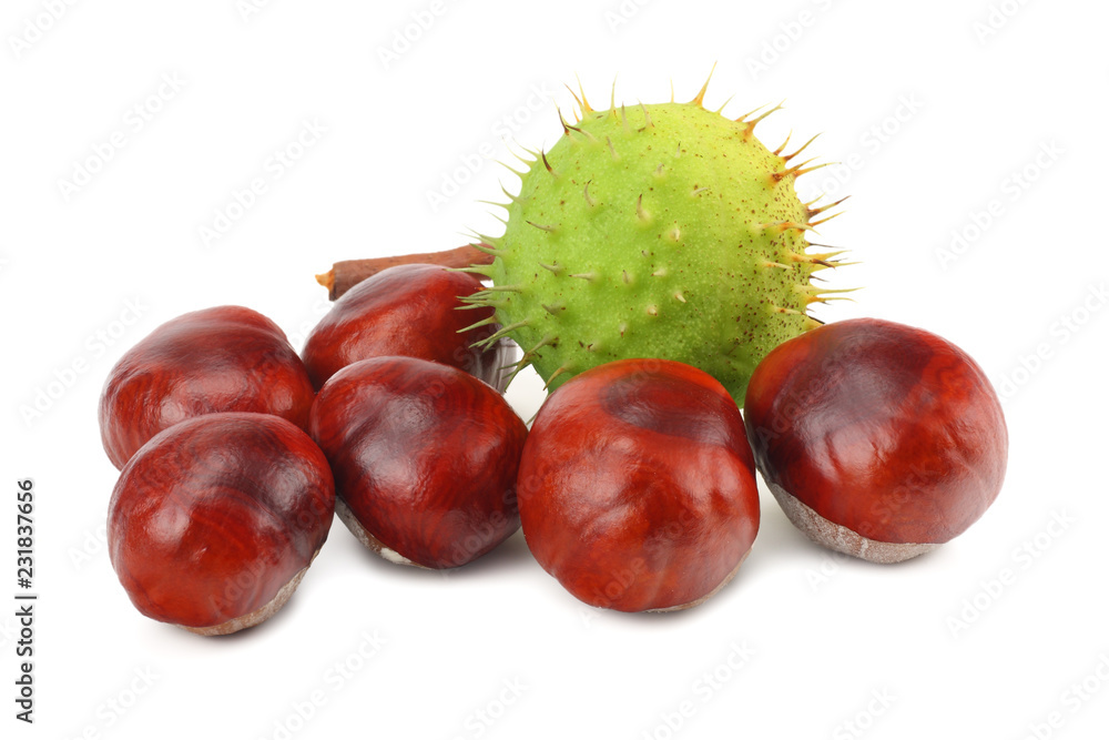 chestnuts isolated on white background. Healthy background. chestnuts isolated on white background. Healthy background.