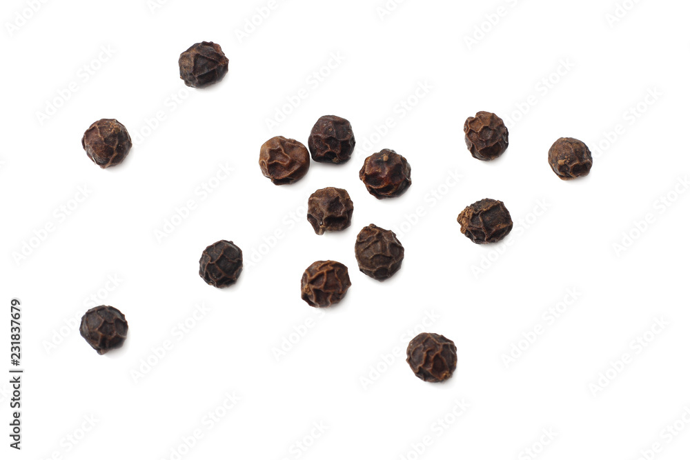 Black peppercorn isolated on white background. top view Black peppercorn isolated on white background. top view
