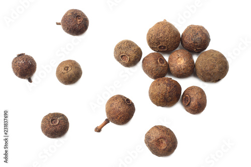 Allspice pepper isolated on white background. Peppercorn. Macro. top view