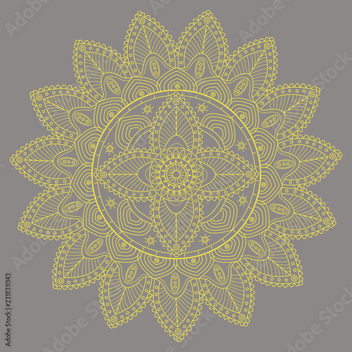 Golden mandala vector on grey background