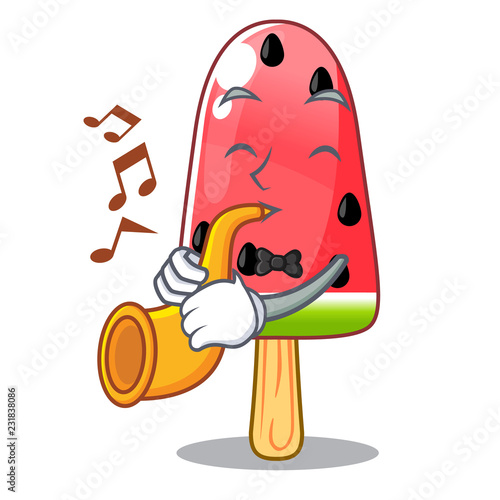 With trumpet red watermelon ice cream cartoon shaped