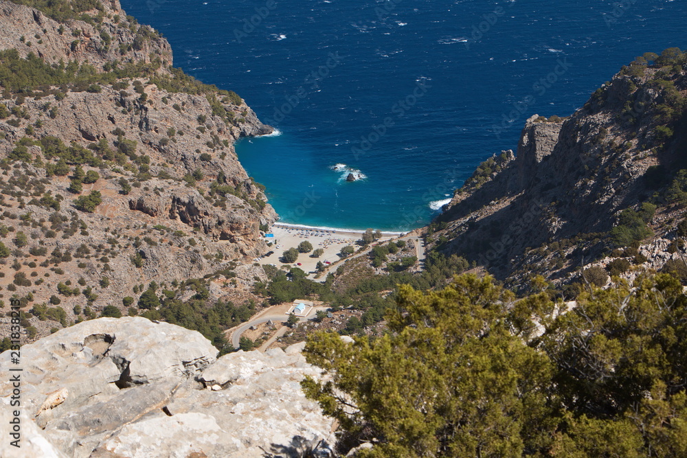 View from the summit of Profitis Ilias on Achata Bay on Karpathos in Greece