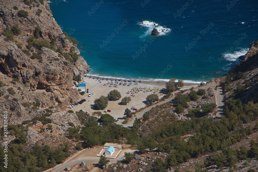 View from the summit of Profitis Ilias on Achata Bay on Karpathos in Greece