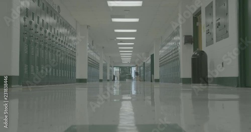 School Hallway Female Teacher Walks Across Hall Ungraded