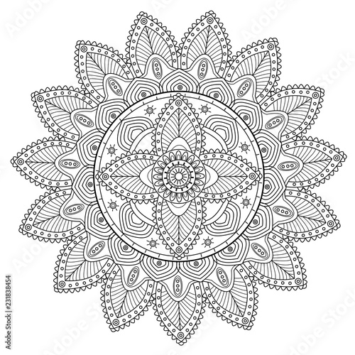 Vector black and white mandala for coloring adult book antistress