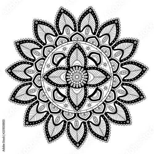 Vector black and white mandala for coloring adult book antistress