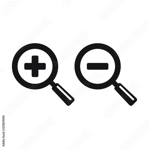 Zoom in and Zoom out magnifying glass icon vector