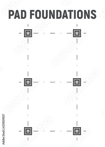 Blueprint image pad foundation. Concrete structure. Vector illustration
