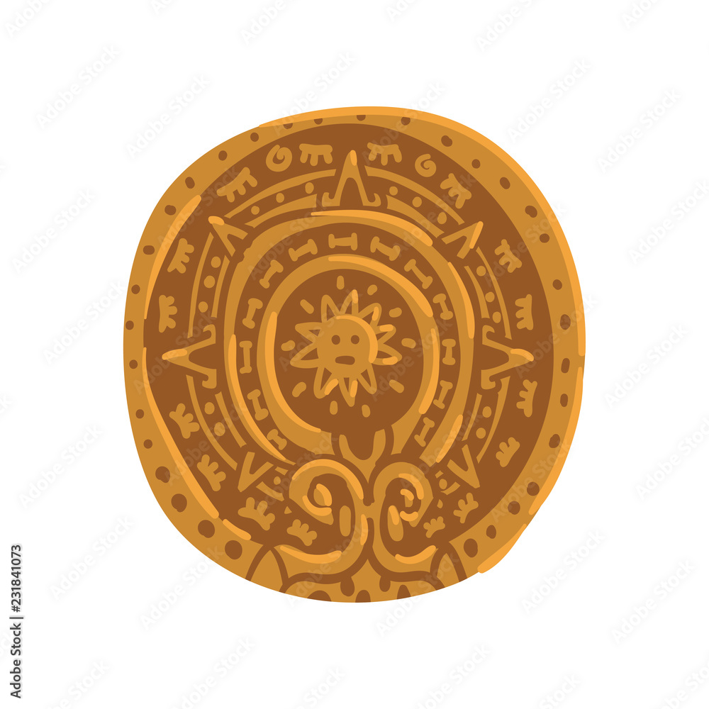 Mayan calendar, Maya civilization symbol, American tribal culture element vector Illustration on a white background