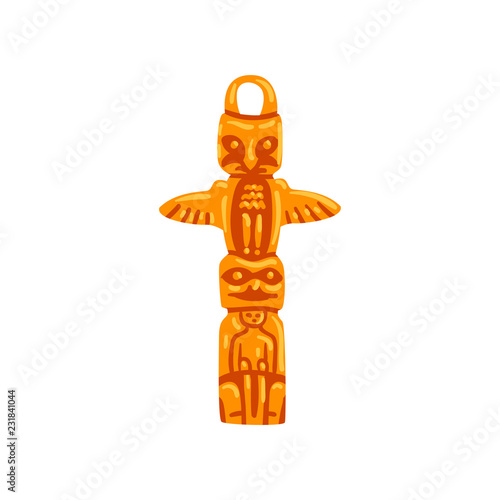Totem pole, Maya civilization symbol, American tribal culture element vector Illustration on a white background