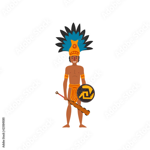 Mayan Indian, Maya civilization character, American tribal culture element vector Illustration on a white background