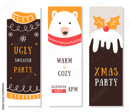Christmas Flyers, Cards and Invitations. Ugly Sweater and Slumber Party