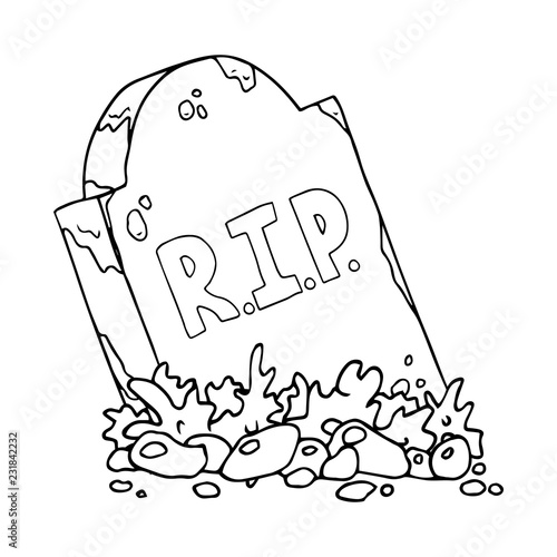 The gravestone with the inscription RIP. The sloping tombstone. Vector illustration.