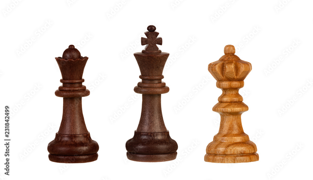 Chess pieces: black king between two queens Chess pieces: black king between two queens