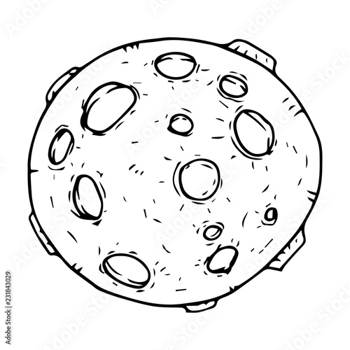 Moon with craters. Vector illustration cartoon moon. Hand drawn cosmic body. 