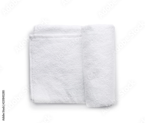 Clean soft towel on white background