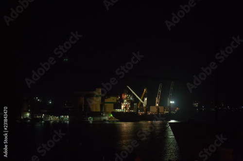 Pula sea port at night photo