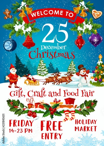 Merry Christmas fair invitation poster with Santa