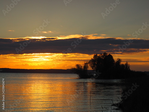 Sunset. On the big river. Summer. Russia, Ural, Perm region