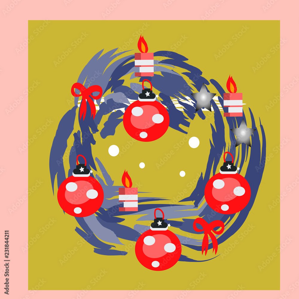 Vector Christmas Fir Wreath with Garland for New Year card