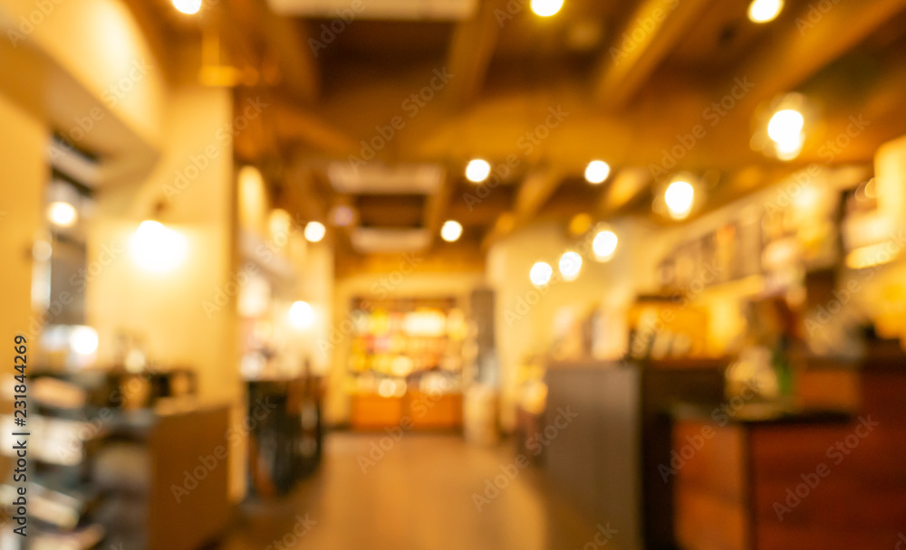 Blurred image of coffee shop used for background