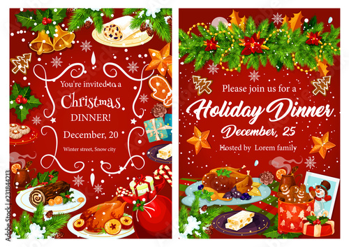 Christmas holiday festive dinner invitation card